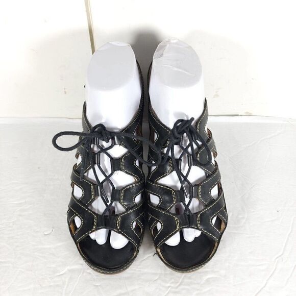 Pikolinos Women's US7-7,5 EU38 Java Black Leather Peep Toe Slingback Sandals - Picture 3 of 16